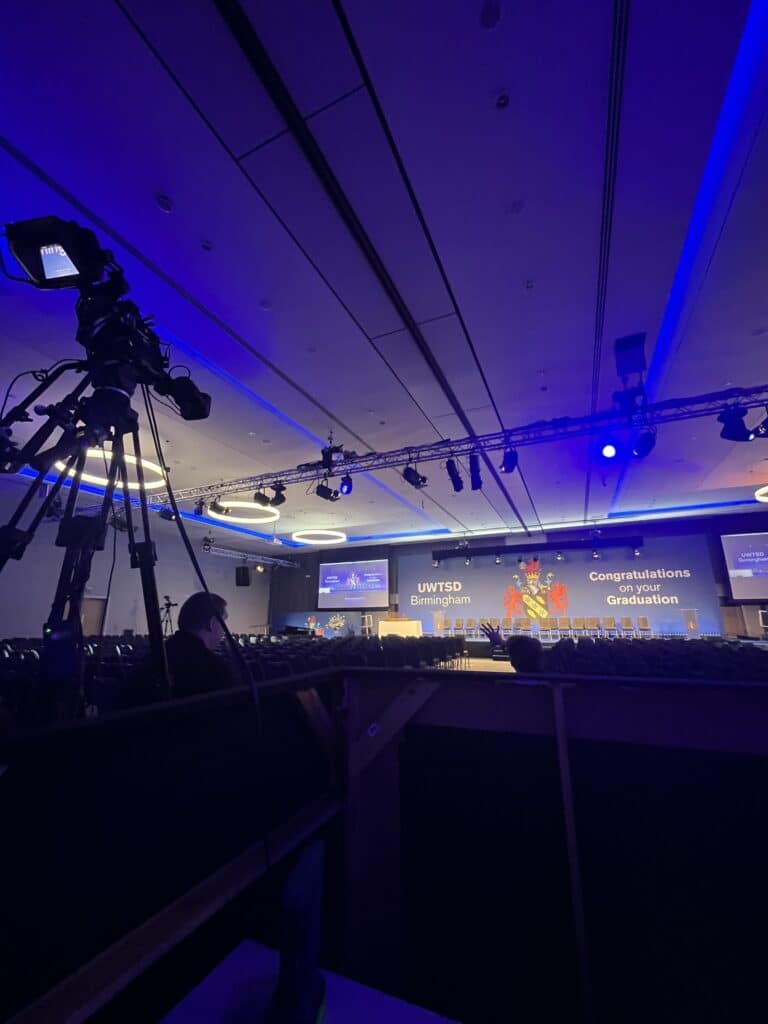 On Event Production Company | Live, Hybrid and Virtual Event Production | Full graduation hall plus camera