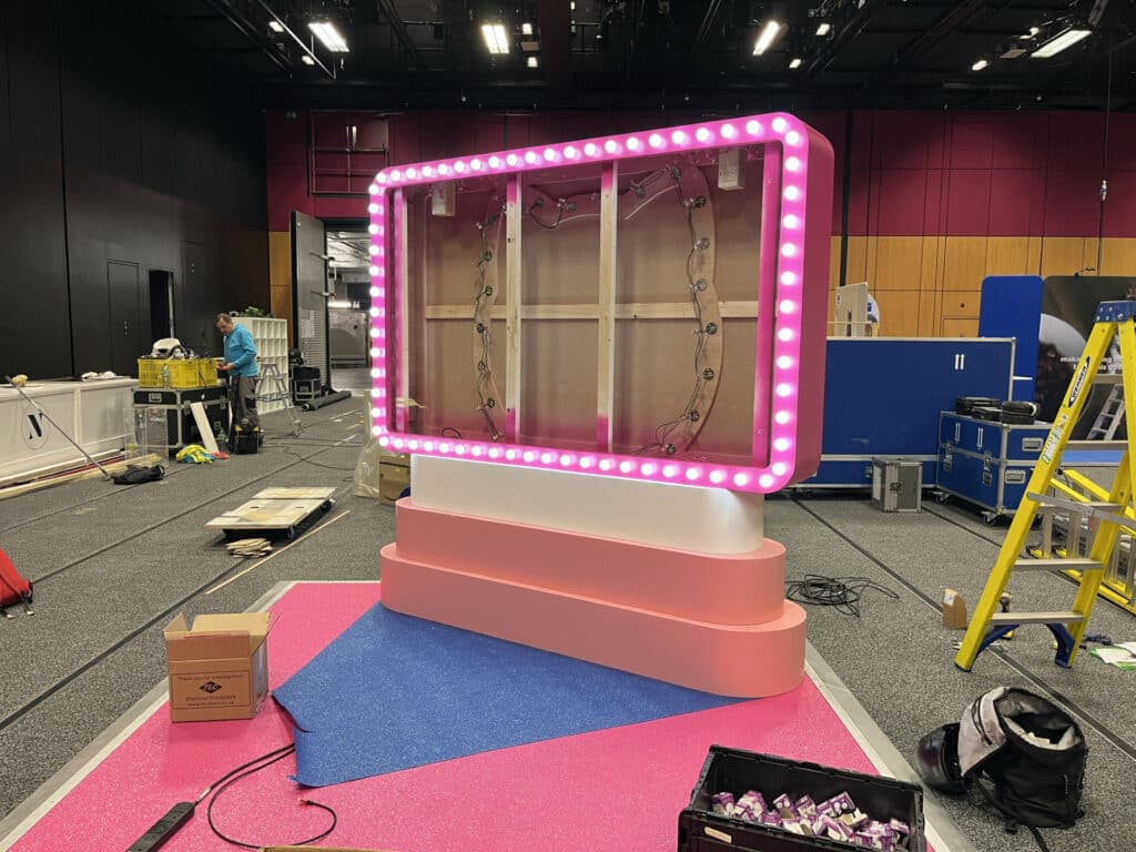 On Event Production Company | Live, Hybrid and Virtual Event Production | World Feline Congress Exhibition Stand construction in progress
